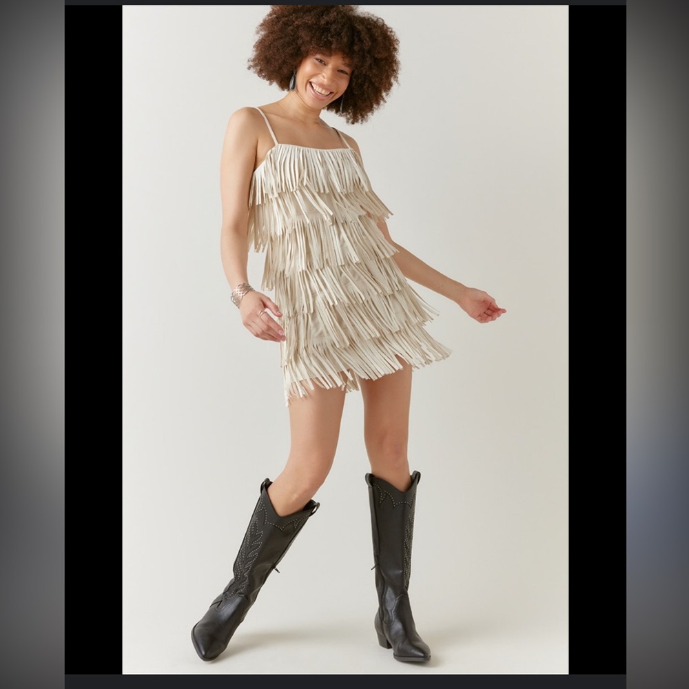Trixxi Cream Fringe Mini Dress